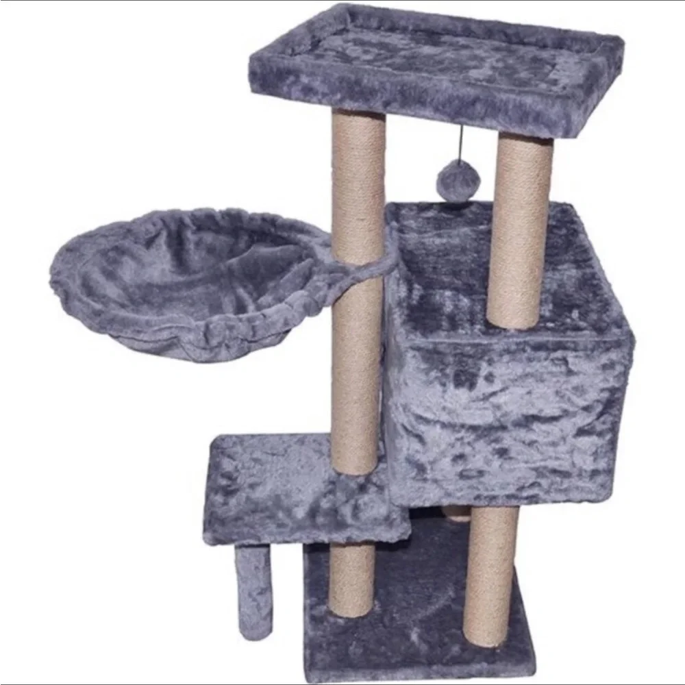 WIKI Cat Tower Furniture Jute-Covered Scratching Posts with a Ball Activity,Grey